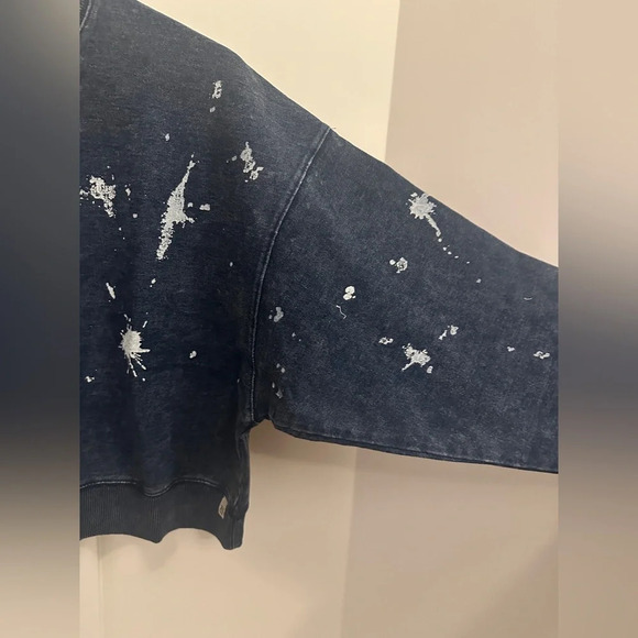 NWT R13 Cropped Distressed Crewneck Sweatshirt in Indigo Blue Paint | size S - Picture 10 of 12